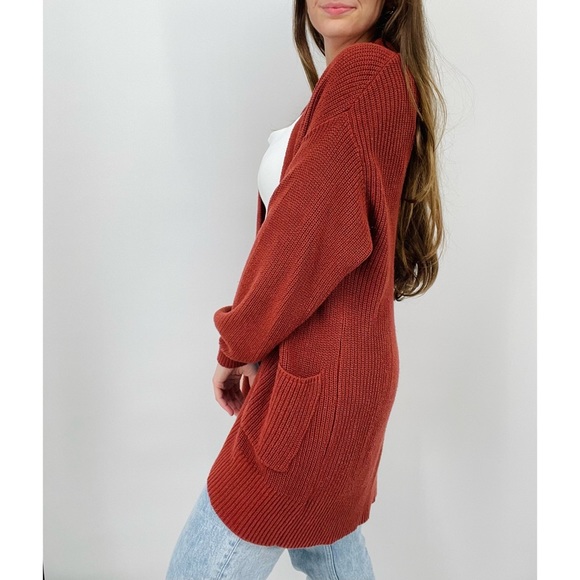 oversized boho terracotta cozy chunky knit open cardigan size XS - Picture 4 of 7